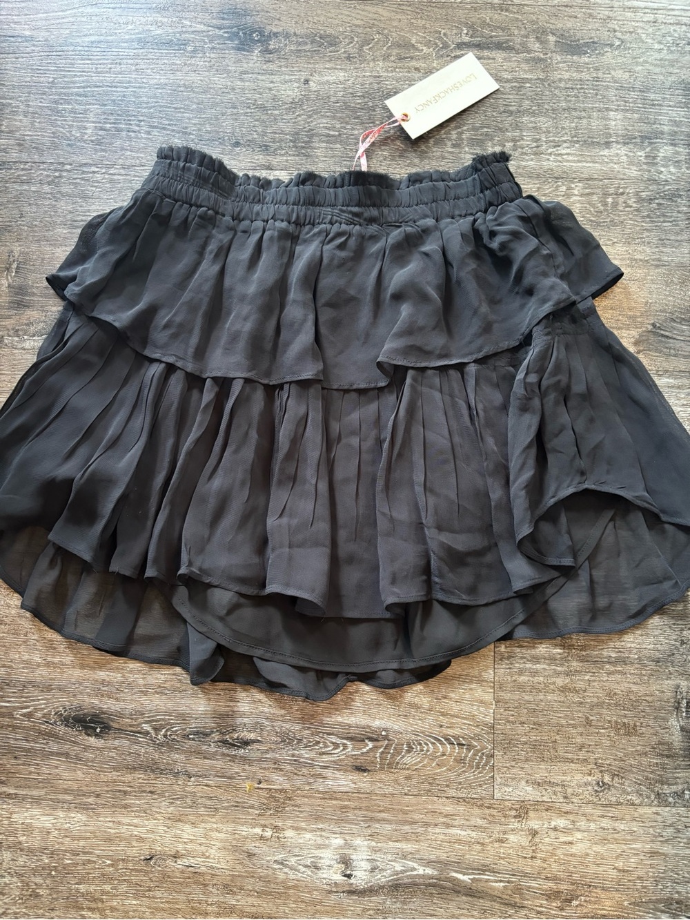 LoveShackFancy Black Ruffled Tiered Skirt